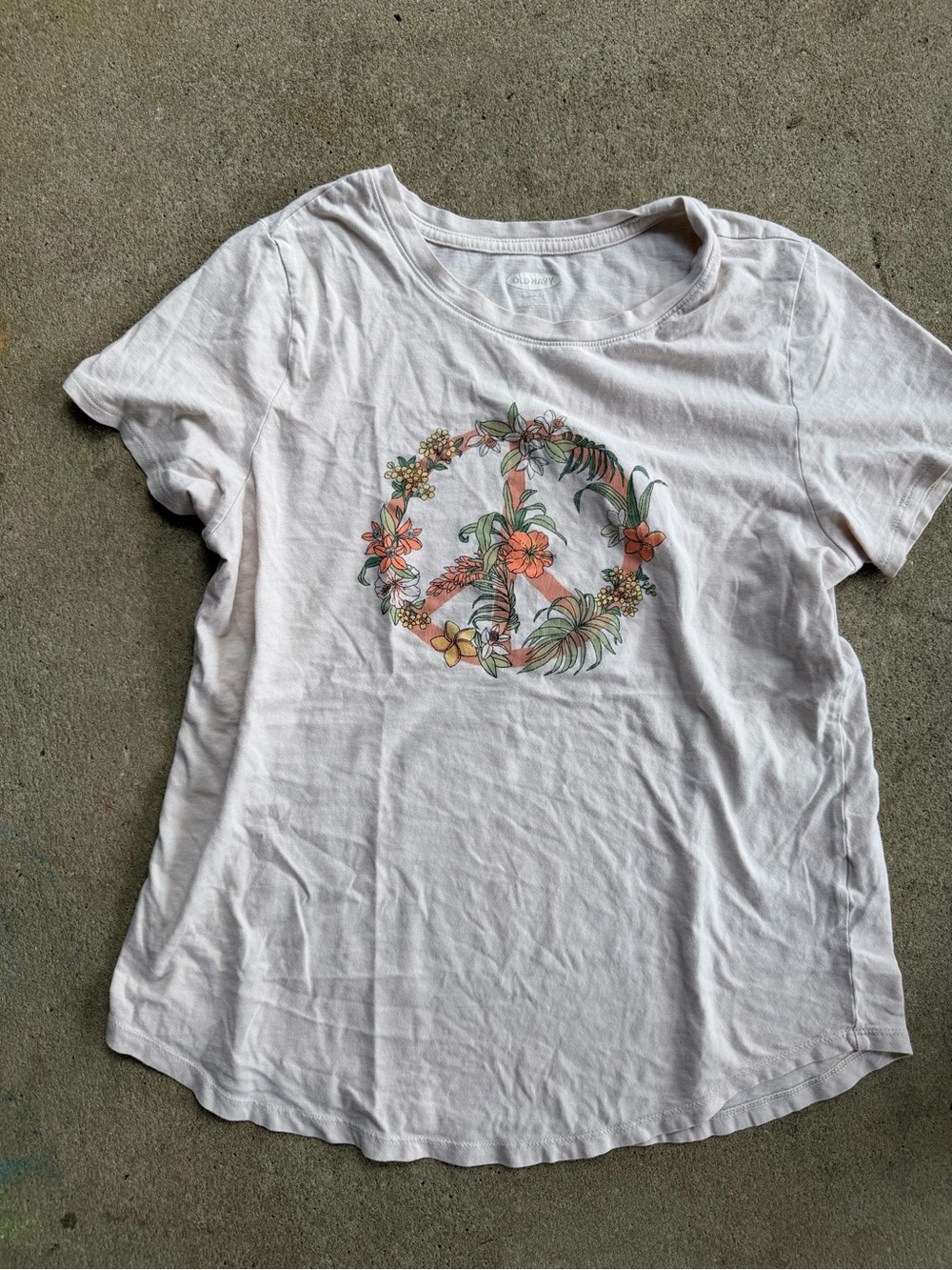 Old Navy White Floral Peace Sign Tee